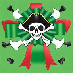 Create an image of a green pirate-themed rosette ribbon