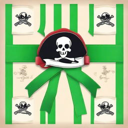 Design a rosette ribbon with a green pirate theme