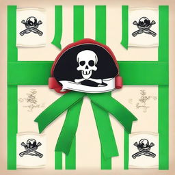 Design a rosette ribbon with a green pirate theme