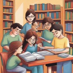 Genera un arte para portada de un libro de estilo ilustrativo, detallada y de colores cálidos, de un grupo de 5 jóvenes, representando al Club de Lectura Juan Ramón Molina, reunidas en un acogedor rincón de una biblioteca