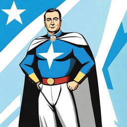 Create an image of Juan Domingo Perón depicted as a superhero