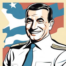 Create a 70cm x 100cm poster featuring Juan Domingo Perón smiling and depicted as a 1950s comic-style superhero