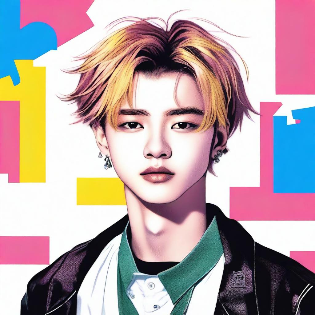 A detailed portrait of Felix from Stray Kids, capturing his youthful energy and charm