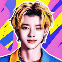 A detailed portrait of Felix from Stray Kids, capturing his youthful energy and charm