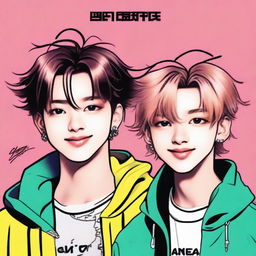 A detailed portrait of Felix and Bangchan from Stray Kids, capturing their youthful energy and charm