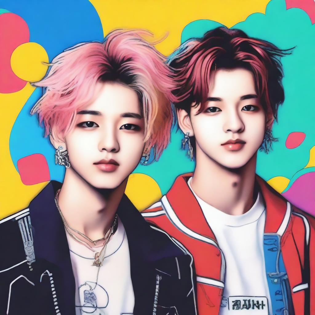 A detailed portrait of Felix and Bangchan from Stray Kids, capturing their youthful energy and charm