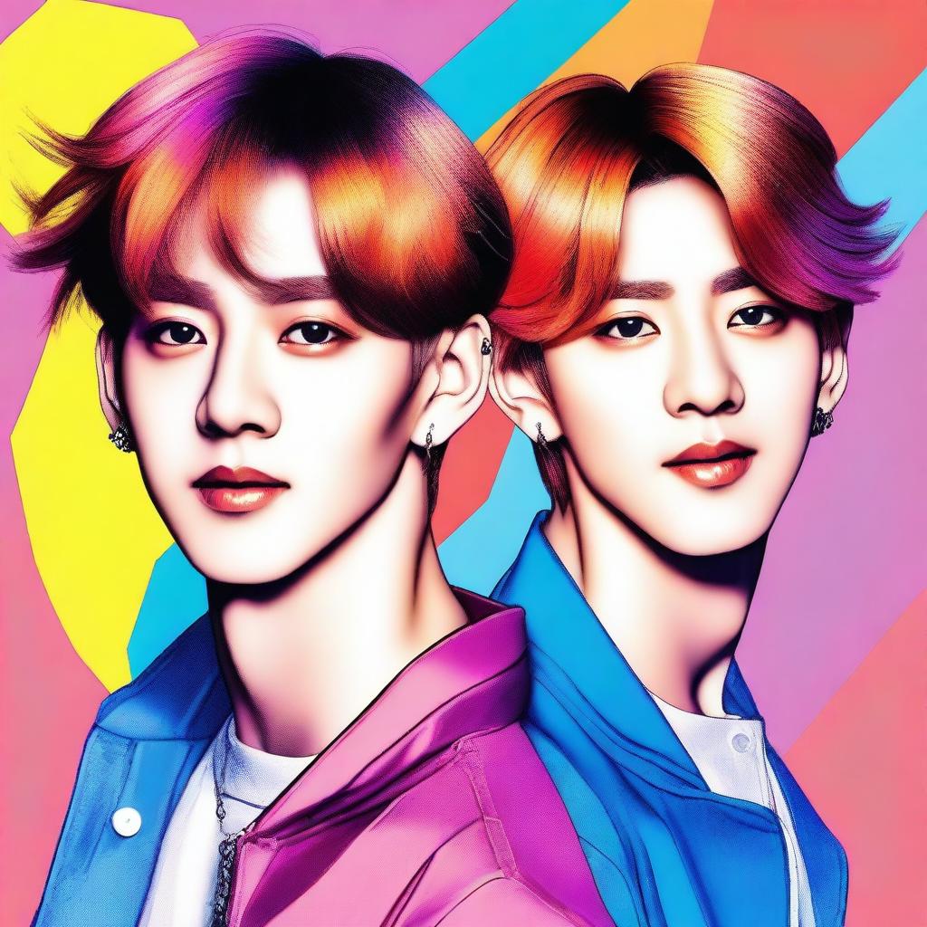 A detailed portrait of Baekhyun and Chanyeol from EXO, capturing their charismatic and dynamic presence