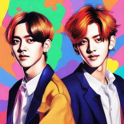 A detailed portrait of Baekhyun and Chanyeol from EXO, capturing their charismatic and dynamic presence