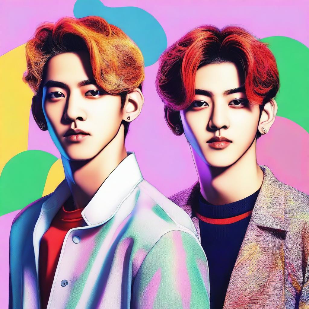 A detailed portrait of Baekhyun and Chanyeol from EXO, capturing their charismatic and dynamic presence