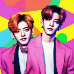 A detailed portrait of Baekhyun and Chanyeol from EXO, capturing their charismatic and dynamic presence