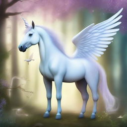 A fantastical creature that is a hybrid between a unicorn and a dove