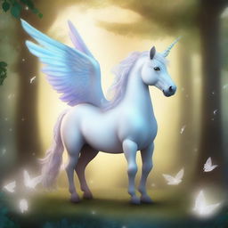 A fantastical creature that is a hybrid between a unicorn and a dove