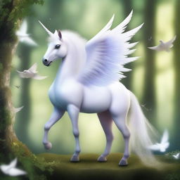 A fantastical creature that is a hybrid between a unicorn and a dove