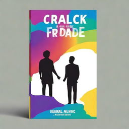 Create a colorful book cover featuring two silhouettes, one male and one female, standing back to back