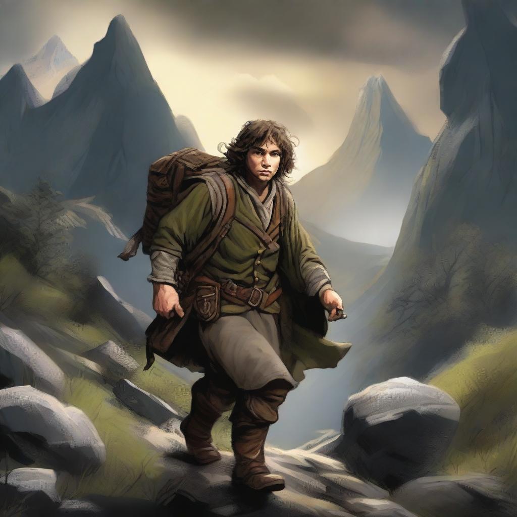 A brave Hobbit Messenger Warrior traveling through a dangerous landscape