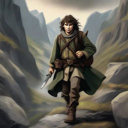 A brave Hobbit Messenger Warrior traveling through a dangerous landscape