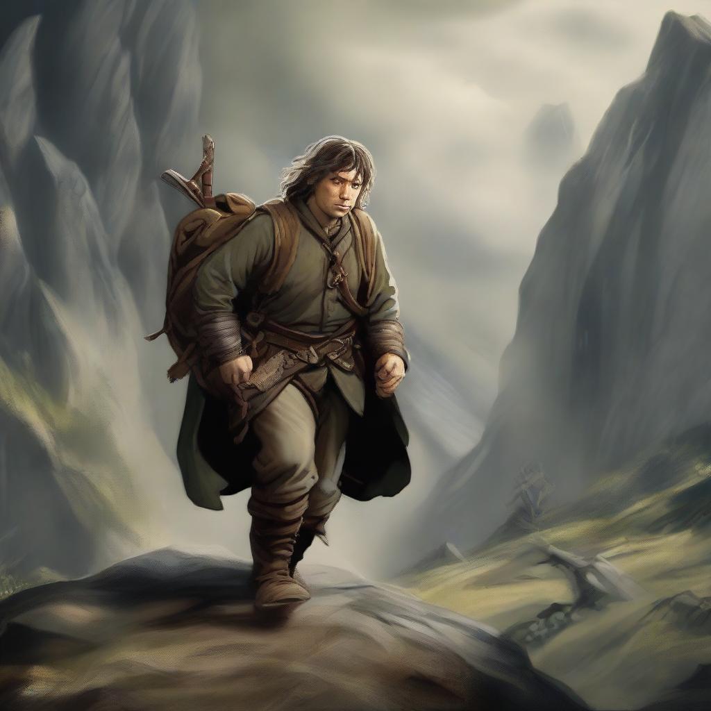 A brave Hobbit Messenger Warrior traveling through a dangerous landscape