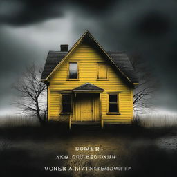 A thrilling book cover featuring a mysterious yellow house