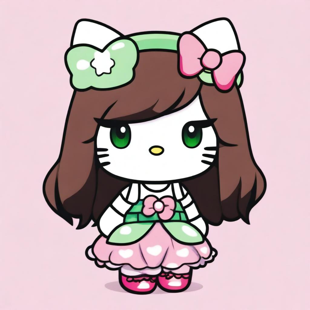 A Hello Kitty character with brown skin and green eyes