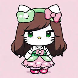 A Hello Kitty character with brown skin and green eyes