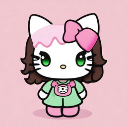 A Hello Kitty character with brown skin and green eyes