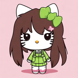 A Hello Kitty character with brown skin and green eyes