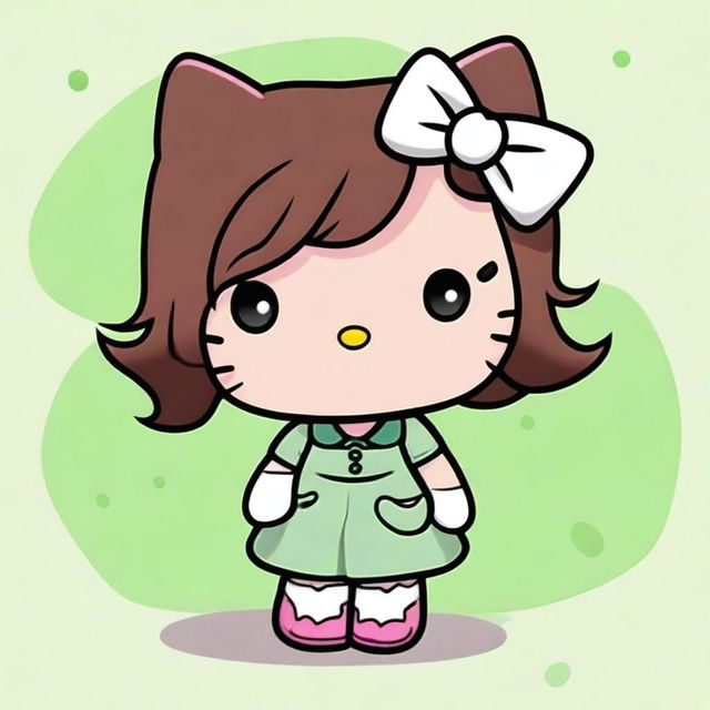 A Hello Kitty character with brown skin and green eyes