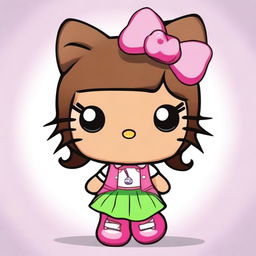 A Hello Kitty character with brown skin and green eyes