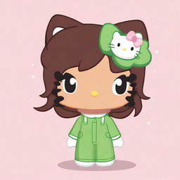 A Hello Kitty character with brown skin and green eyes