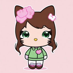 A Hello Kitty character with brown skin and green eyes