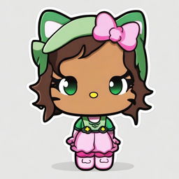 A Hello Kitty character with brown skin and green eyes