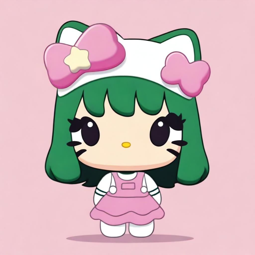 A Hello Kitty character with brown skin and green eyes