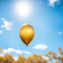 A solid gold balloon floating away into the sky