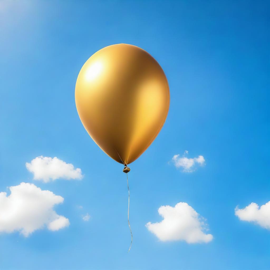 A solid gold balloon floating away into the sky