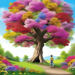 A beautiful tree in full bloom with colorful flowers during spring