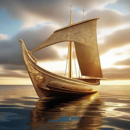 A solid gold Viking longboat displayed prominently