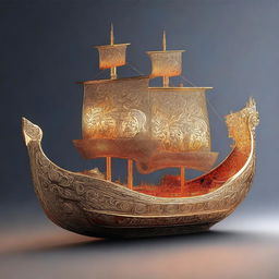 A solid gold Viking longboat surrounded by fire