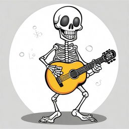 A cartoony happy skeleton wearing sunglasses, playing a lute