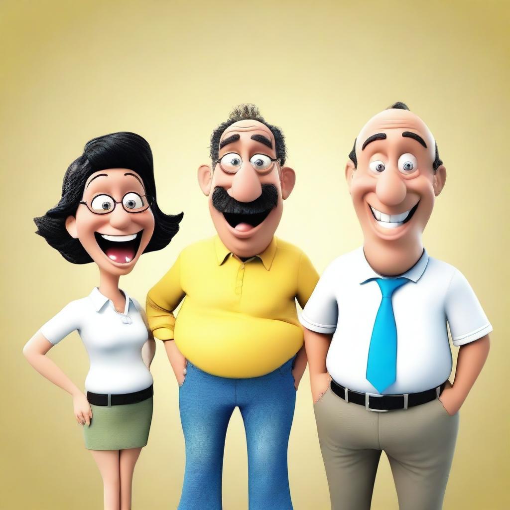 Create an image featuring three people standing together, each with a silly or goofy expression