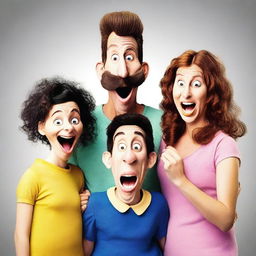 Create an image featuring three people standing together, each with a silly or goofy expression