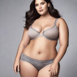 A sexy girl with a voluptuous figure wearing Calvin Klein underwear, posing confidently