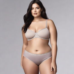 A sexy girl with a voluptuous figure wearing Calvin Klein brand underwear, posing confidently