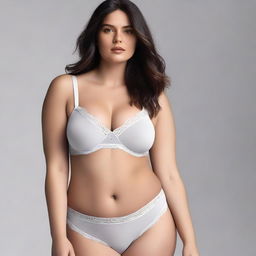 A sexy girl with a voluptuous figure wearing Calvin Klein brand underwear, posing confidently