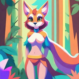 A detailed illustration of a female furry character, combining human and animal features