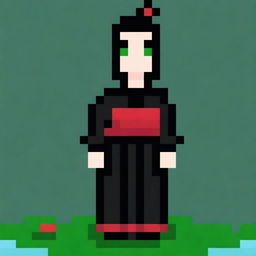 A 20-year-old character designed in a 32-pixel pixel art style for a beautiful game