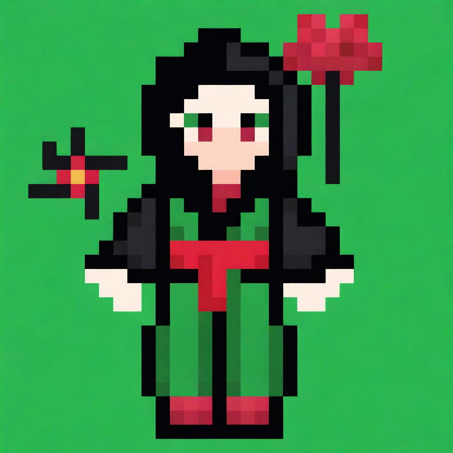 A 20-year-old character designed in a 32-pixel pixel art style for a beautiful game