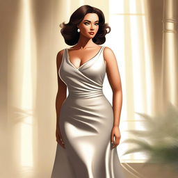 A tasteful and elegant illustration of a confident woman with a voluptuous figure