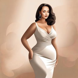 A tasteful and elegant illustration of a confident woman with a voluptuous figure