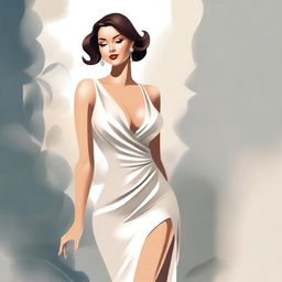 A tasteful and elegant illustration of a confident woman with a voluptuous figure