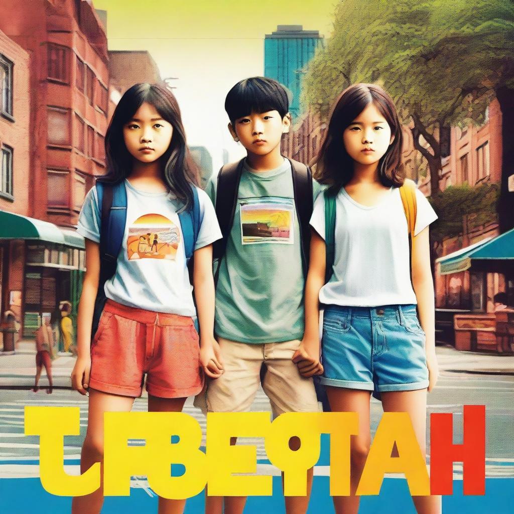 A movie poster showing three friends, two girls and one boy, facing the dramas of a theoretically perfect urbanization during the summer